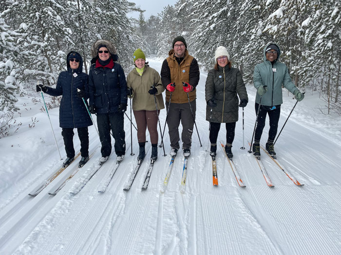 Happy cross country skiers